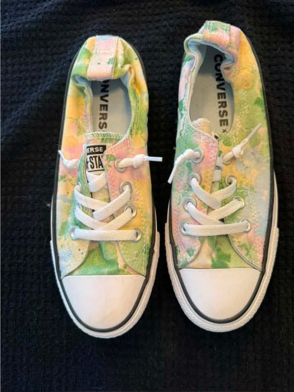 Converse woman’s Tie-Dye Low Top Sneakers — Pastel Pink, Green & Yellow